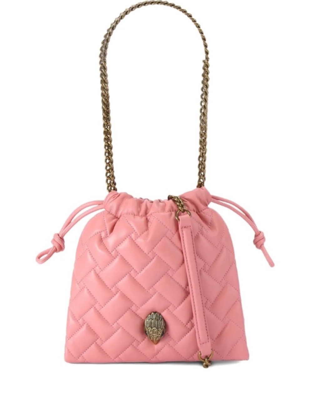 Kurt Geiger Pink Quilted Drawstring Shoulder Bag with Chain Strap